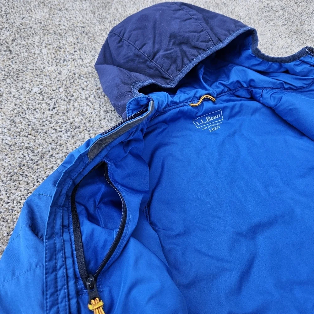 LL Bean Discovery Trail Jacket Synthetic Down Coat Blue Black Zip Up Youth L
